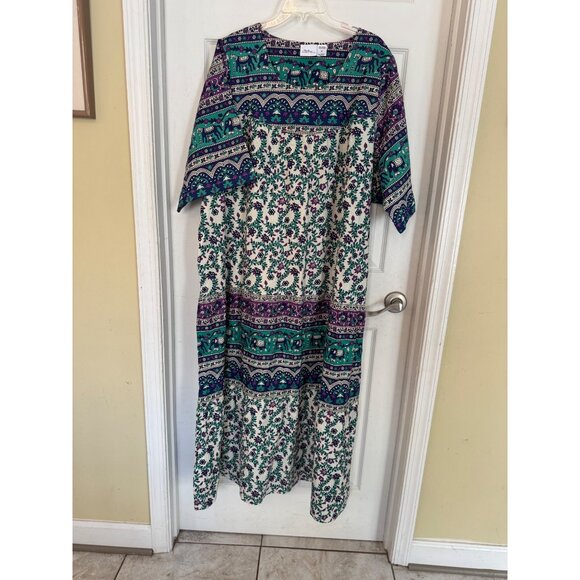 The Vermont Country Store Blue Floral Ankle Length Cotton Muumuu Plus Size 3X - Picture 2 of 7
